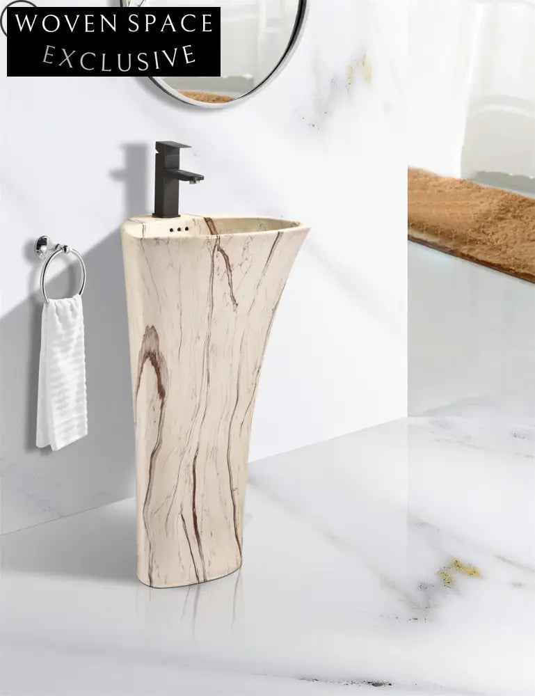 Elegant Modern Ceramic Pedestal Sink - Round Bathroom Washbasin