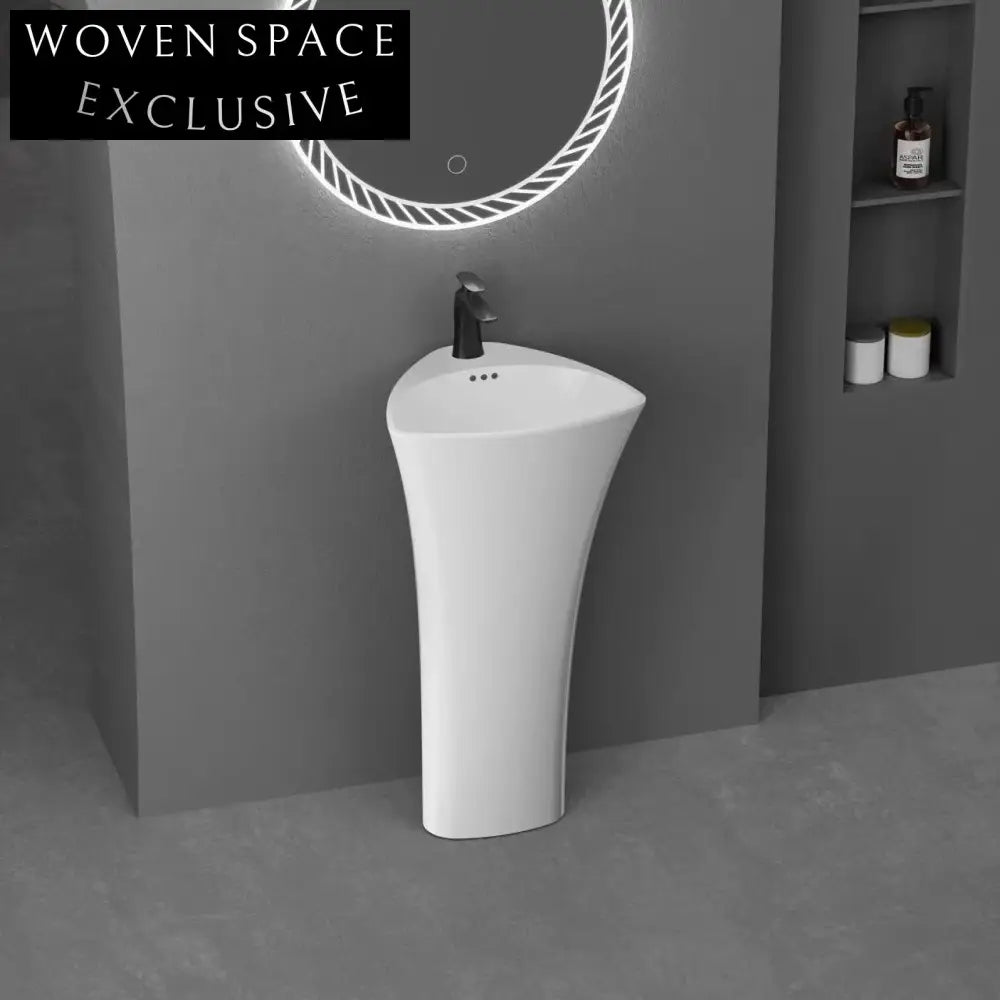 Elegant Modern Ceramic Pedestal Sink - Round Bathroom Washbasin