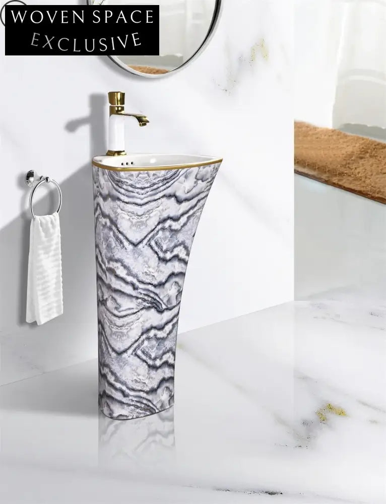 Elegant Modern Ceramic Pedestal Sink - Round Bathroom Washbasin
