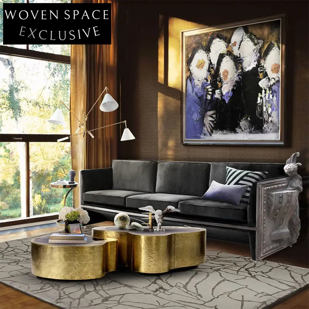 Elegant Modern Classic Stainless Steel Glass Top Living Room Coffee Table