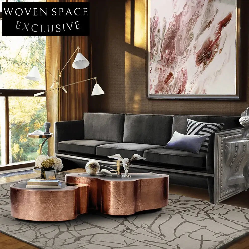 Elegant Modern Classic Stainless Steel Glass Top Living Room Coffee Table