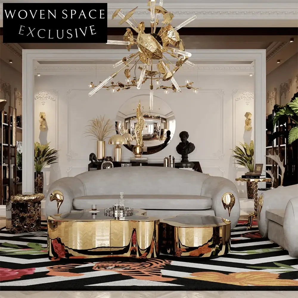 Elegant Modern Classic Stainless Steel Glass Top Living Room Coffee Table