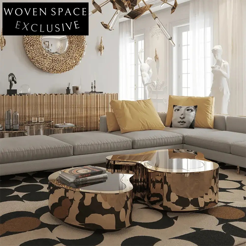 Elegant Modern Classic Stainless Steel Glass Top Living Room Coffee Table