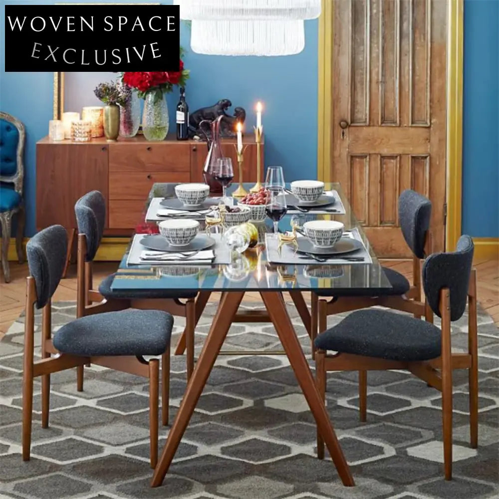 Elegant Modern Clear Tempered Glass Top Dining Table with Sturdy Wooden Legs