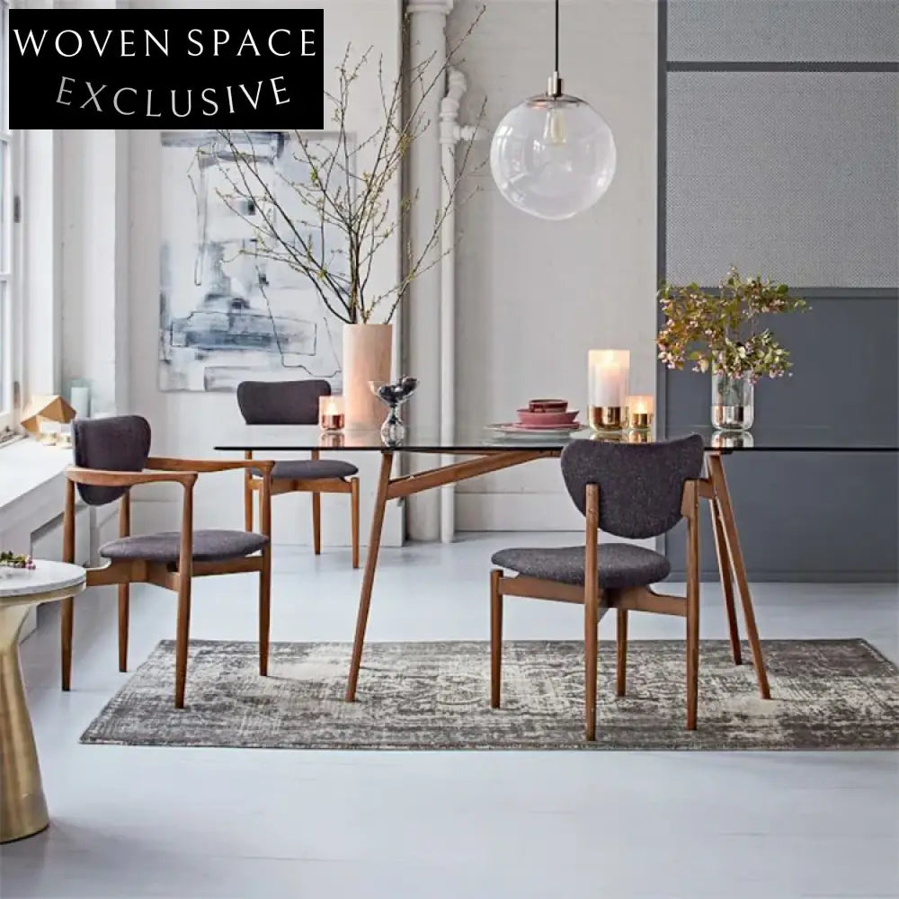 Elegant Modern Clear Tempered Glass Top Dining Table with Sturdy Wooden Legs