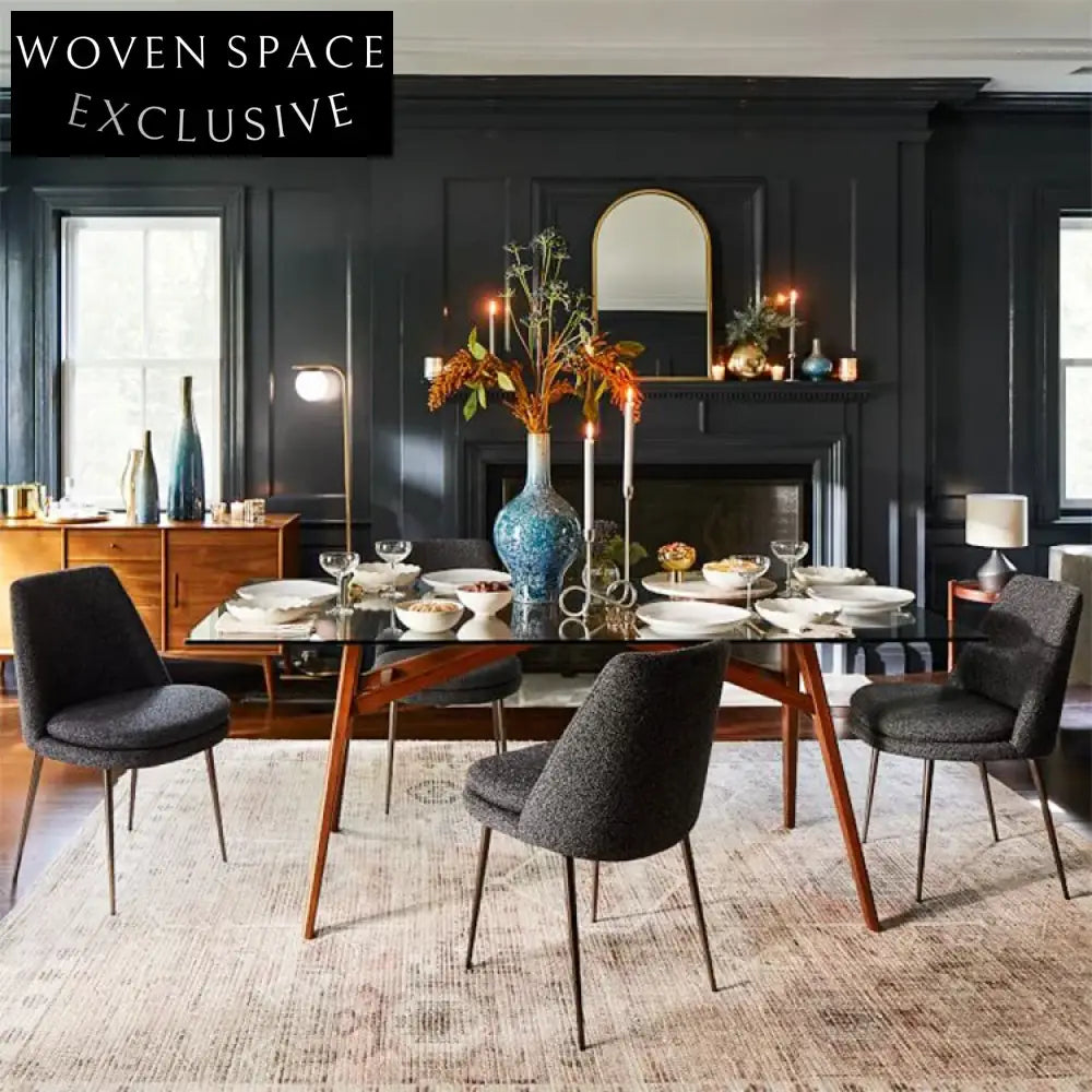 Elegant Modern Clear Tempered Glass Top Dining Table with Sturdy Wooden Legs