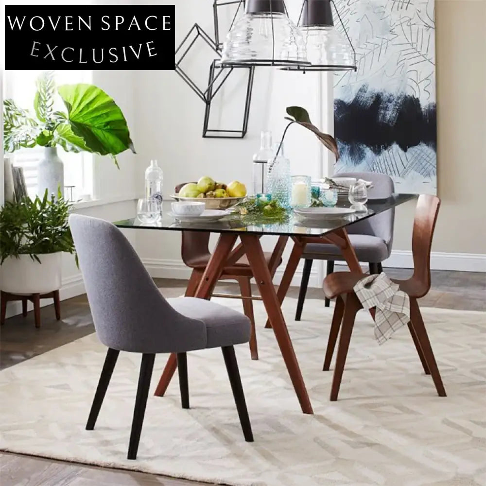 Elegant Modern Clear Tempered Glass Top Dining Table with Sturdy Wooden Legs