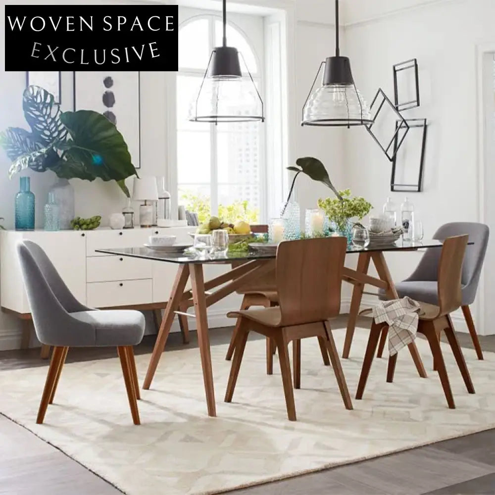 Elegant Modern Clear Tempered Glass Top Dining Table with Sturdy Wooden Legs