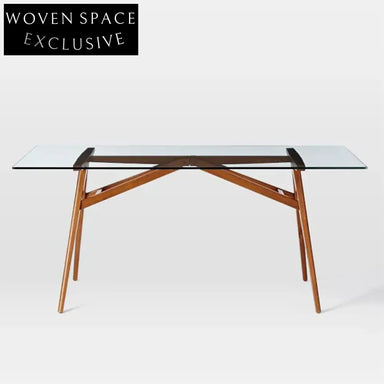 Elegant Modern Clear Tempered Glass Top Dining Table with Sturdy Wooden Legs