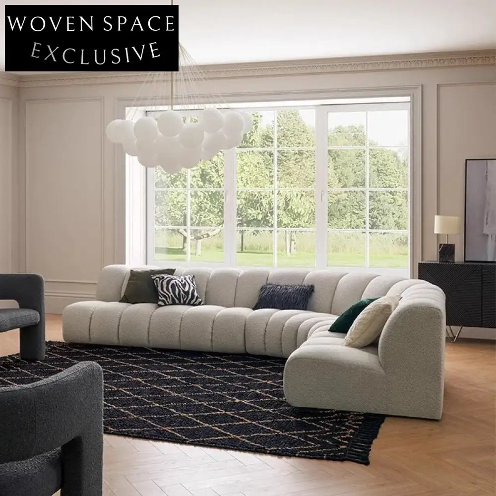 Elegant Modern Curved Sectional Sofa with Pine Wood Frame and Plush Teddy Fabric