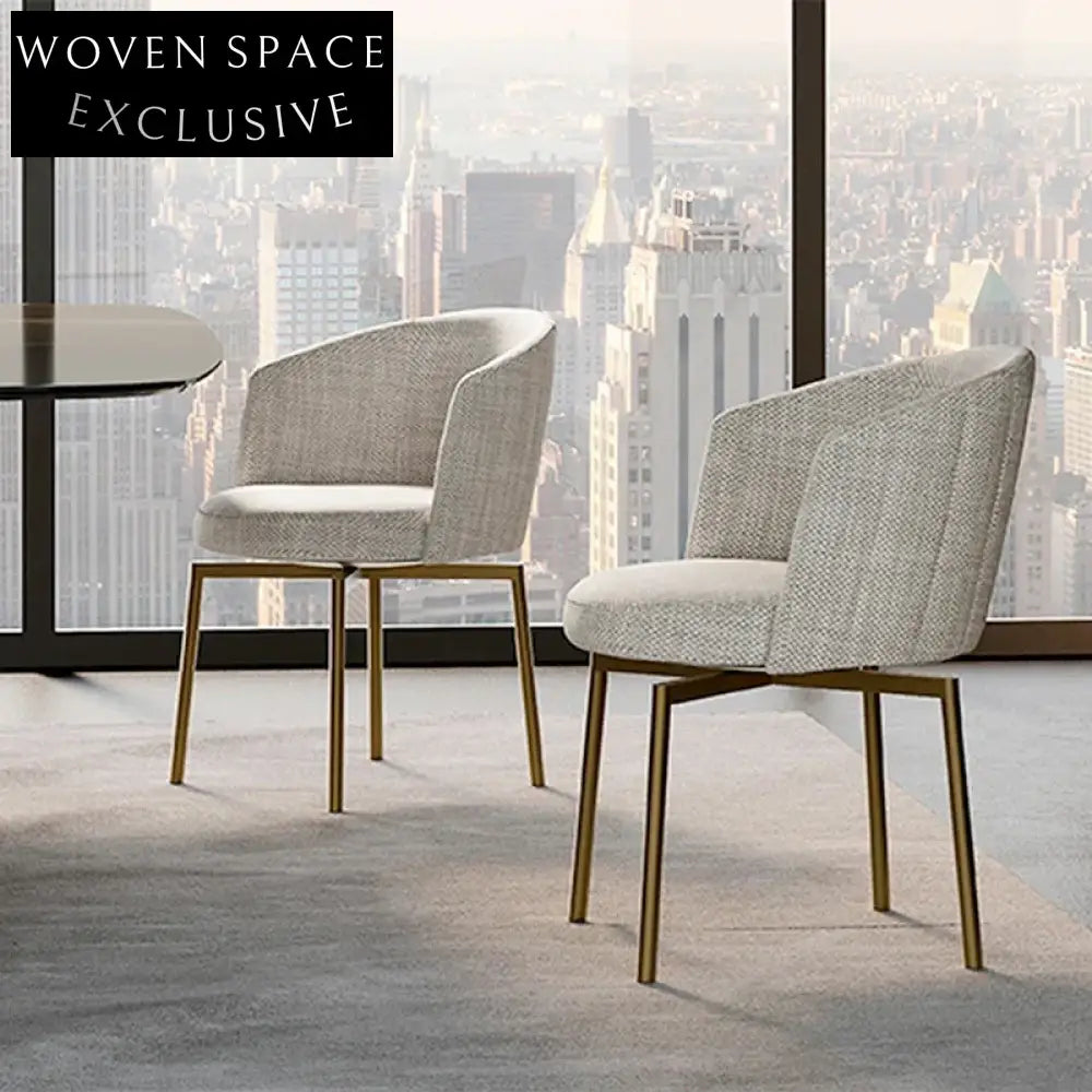 Elegant Modern Dining Armchair with Gold Stainless Steel and White PU Leather