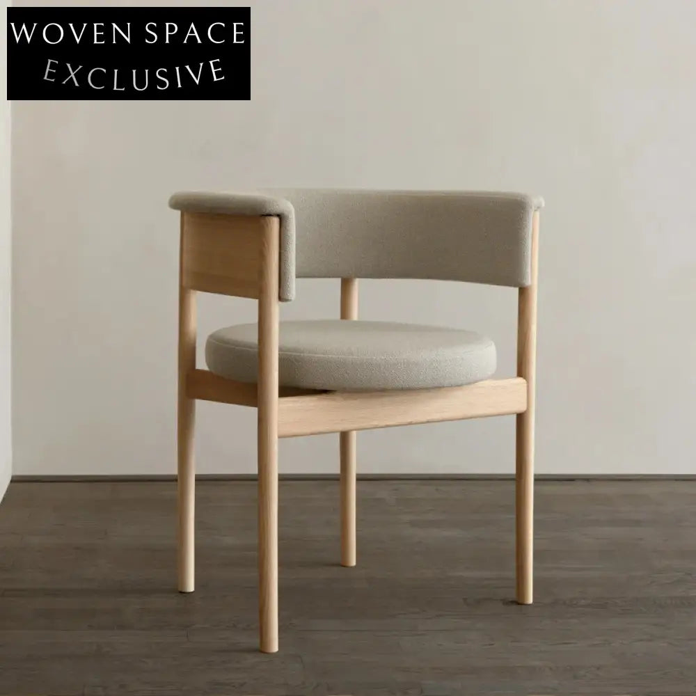 Elegant Modern Dining Chair with Curved Back, Boucle Fabric & Wood Arms