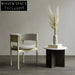 Elegant Modern Dining Chair with Curved Back, Boucle Fabric & Wood Arms