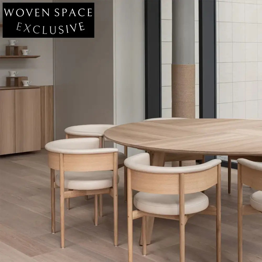 Elegant Modern Dining Chair with Curved Back, Boucle Fabric & Wood Arms