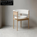 Elegant Modern Dining Chair with Curved Back, Boucle Fabric & Wood Arms