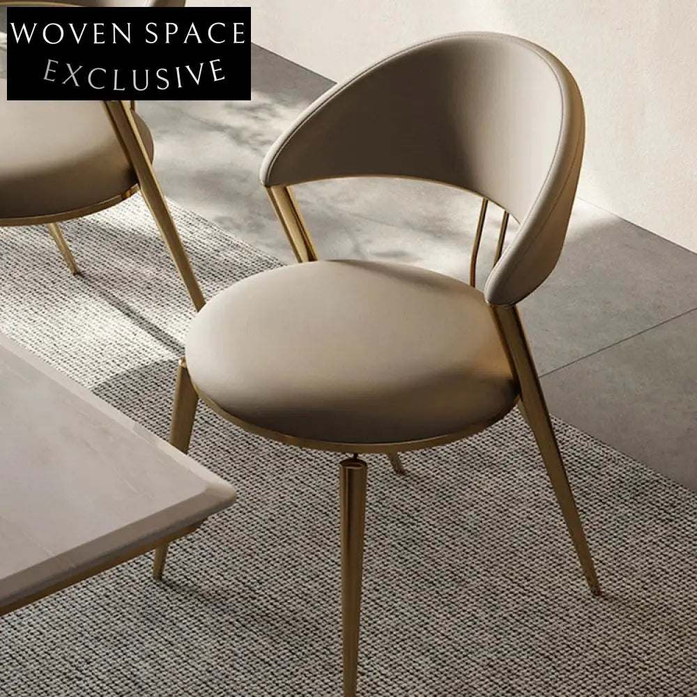 Elegant Modern Dining Chair with Curved Backrest, Stainless Steel Frame, PU Leather