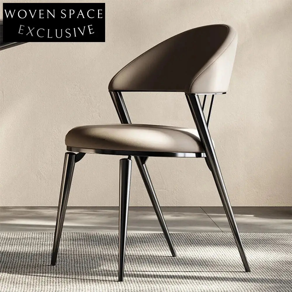 Elegant Modern Dining Chair with Curved Backrest, Stainless Steel Frame, PU Leather