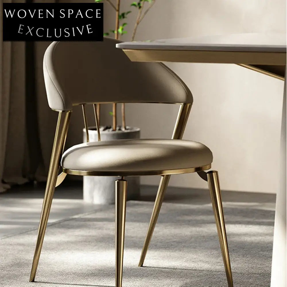 Elegant Modern Dining Chair with Curved Backrest, Stainless Steel Frame, PU Leather