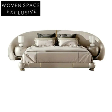 Elegant Modern Fabric Upholstered Bed Frame with Semi-Round Headboard