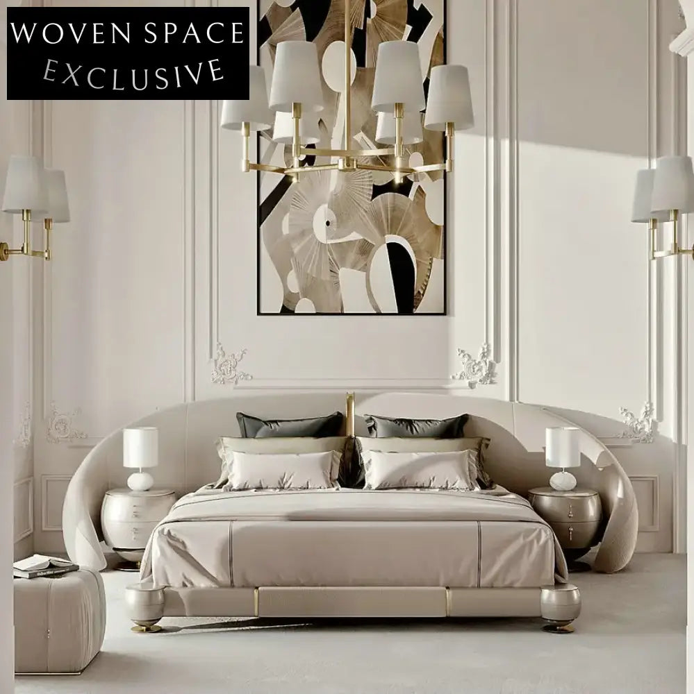 Elegant Modern Fabric Upholstered Bed Frame with Semi-Round Headboard