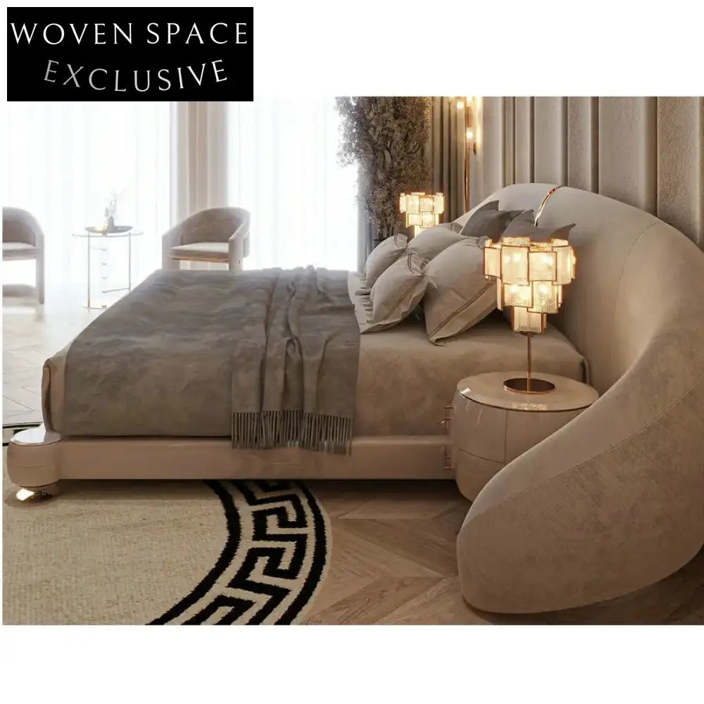 Elegant Modern Fabric Upholstered Bed Frame with Semi-Round Headboard