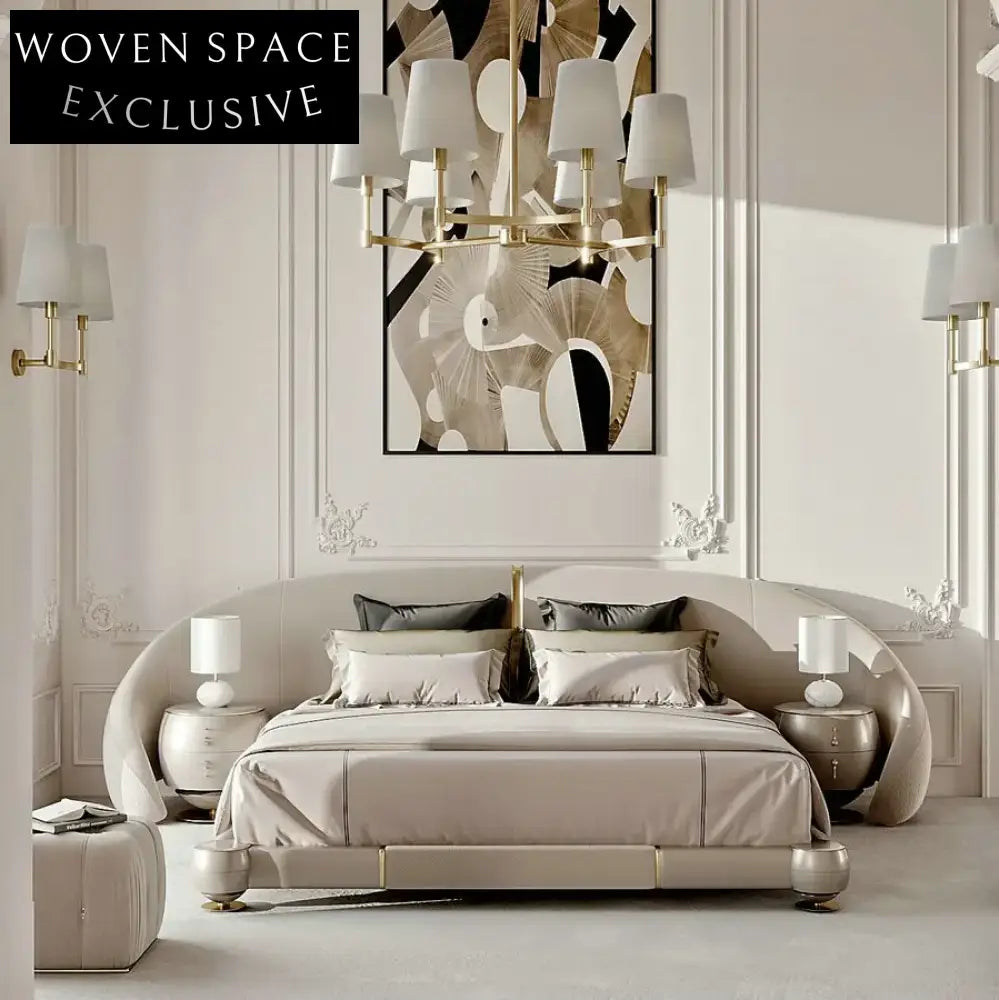 Elegant Modern Fabric Upholstered Bed Frame with Semi-Round Headboard