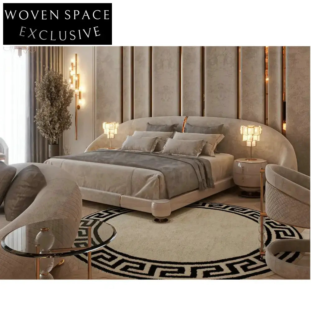 Elegant Modern Fabric Upholstered Bed Frame with Semi-Round Headboard