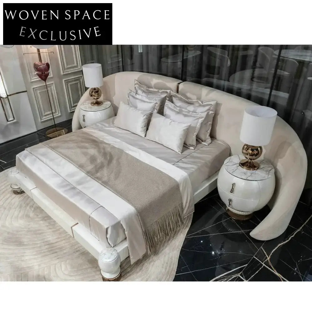 Elegant Modern Fabric Upholstered Bed Frame with Semi-Round Headboard