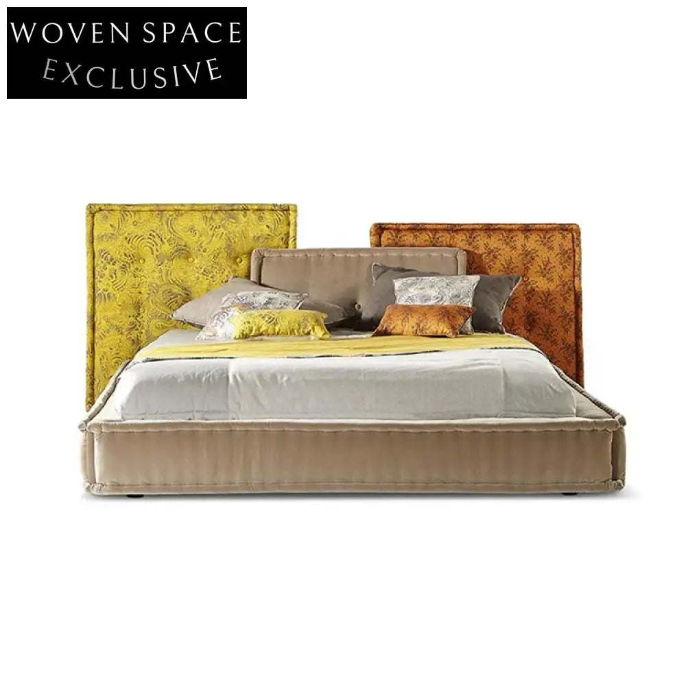Elegant Modern Fabric Upholstered High Headboard Queen King Size Bed Frame