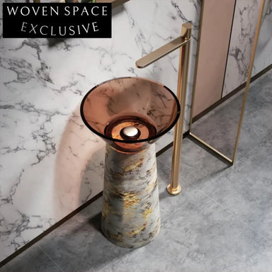 Elegant Modern Freestanding Artificial Stone Pedestal Bathroom Basin for Stylish Homes
