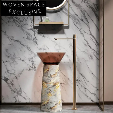 Elegant Modern Freestanding Artificial Stone Pedestal Bathroom Basin for Stylish Homes