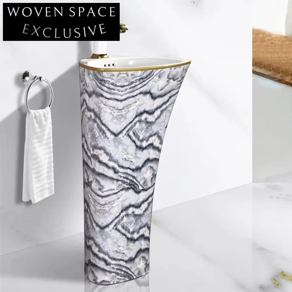 Elegant Modern Freestanding Ceramic Pedestal Round Bathroom Wash Sink