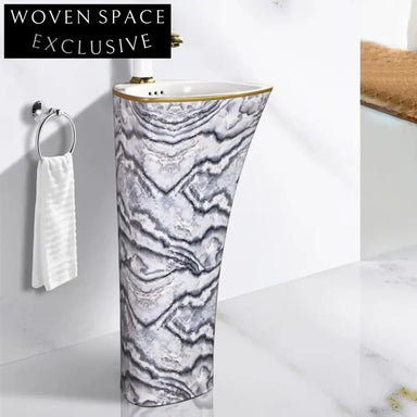 Elegant Modern Freestanding Ceramic Pedestal Round Bathroom Wash Sink