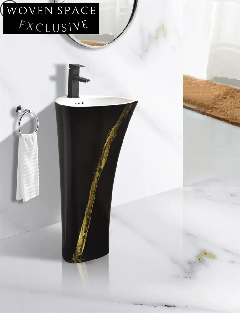 Elegant Modern Freestanding Ceramic Pedestal Round Bathroom Wash Sink