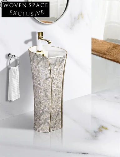 Elegant Modern Freestanding Ceramic Pedestal Round Bathroom Wash Sink