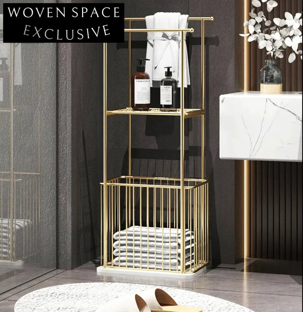 Elegant Modern Freestanding Marble Iron Gold Bathroom Toilet Towel Rack Holder Shelf