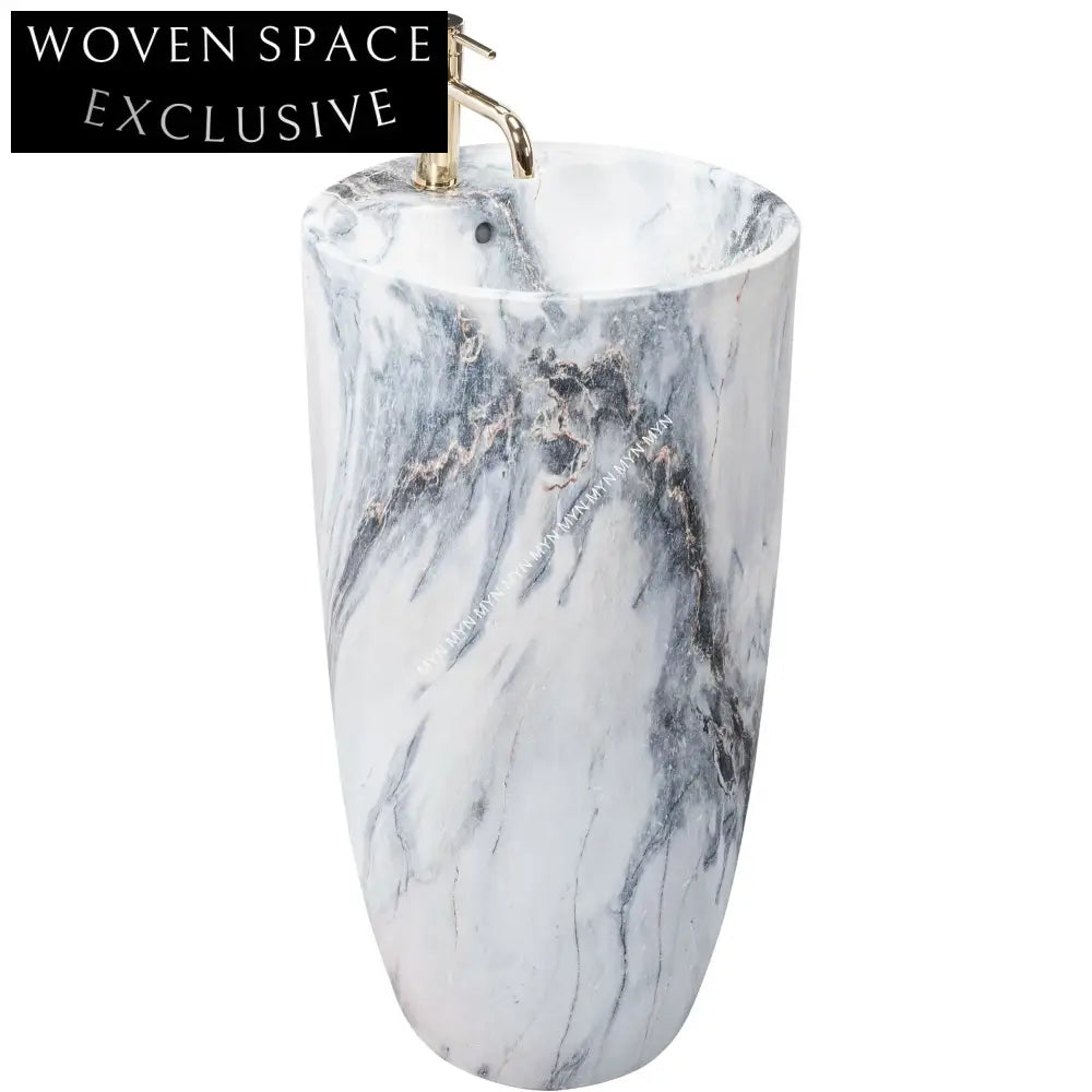 Elegant Modern Freestanding Pedestal Bathroom Sink with Marble Design Ceramic