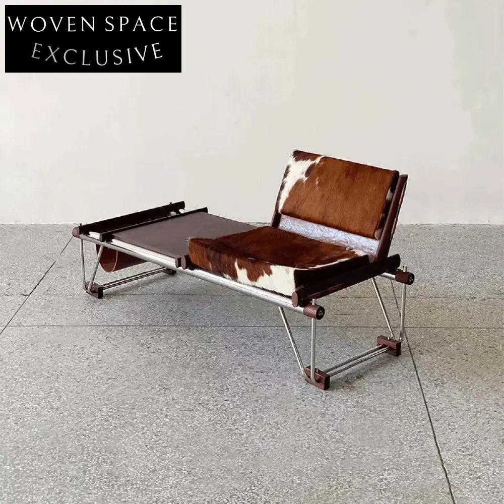 Elegant Modern Genuine Leather Bench with Integrated Side Table for Living Room