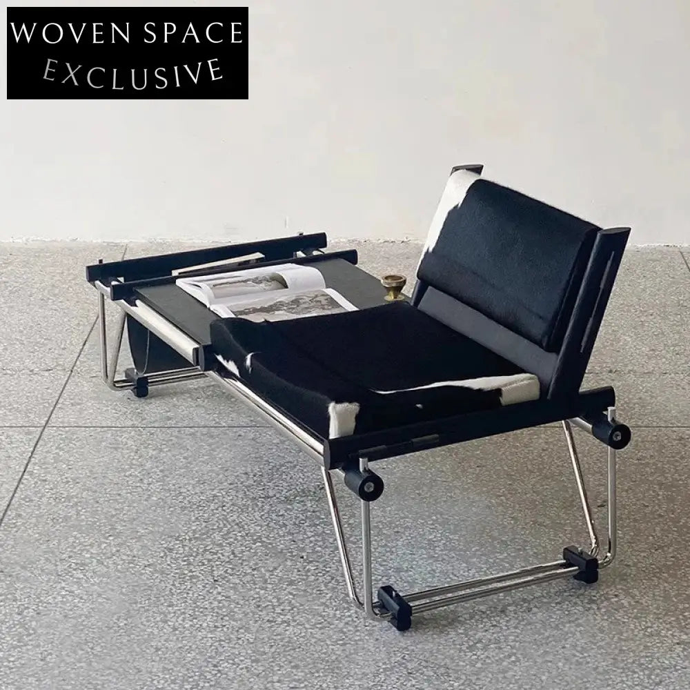 Elegant Modern Genuine Leather Bench with Integrated Side Table for Living Room