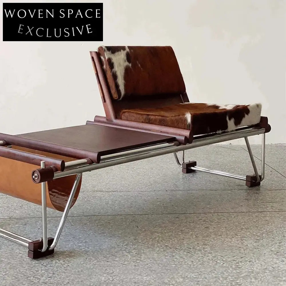 Elegant Modern Genuine Leather Bench with Integrated Side Table for Living Room