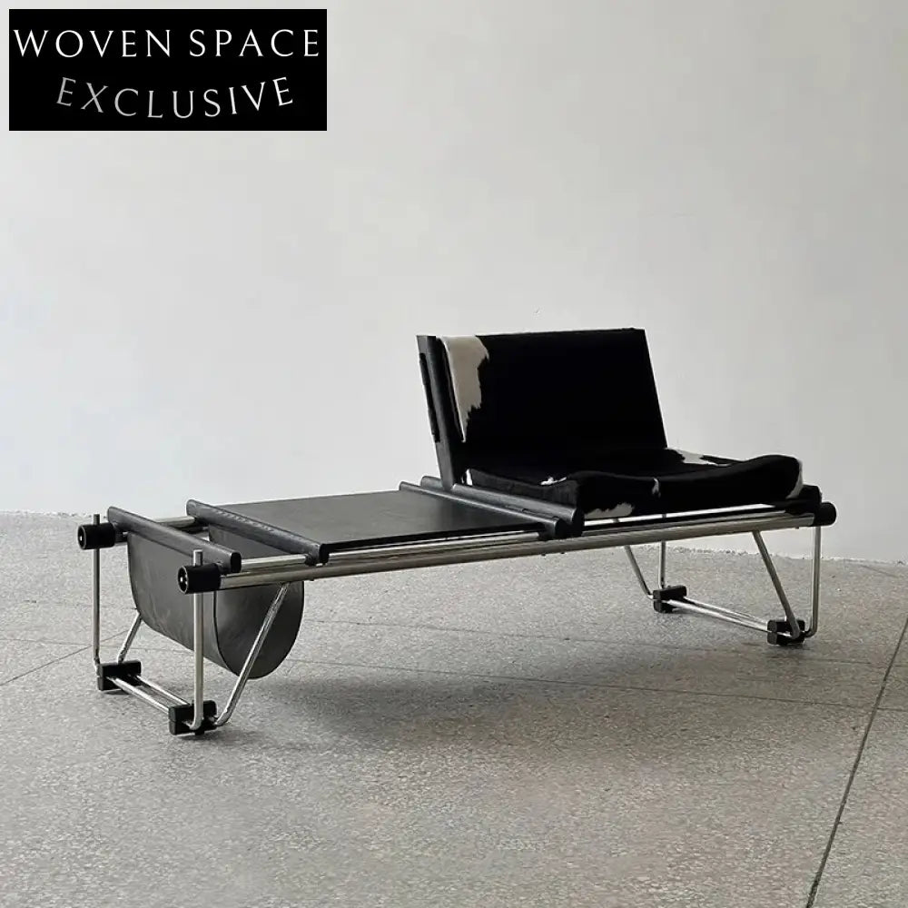 Elegant Modern Genuine Leather Bench with Integrated Side Table for Living Room