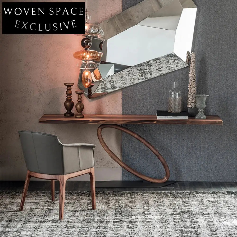 Elegant Modern Glass Top Console, Walnut Wood & Metal Hallway Table