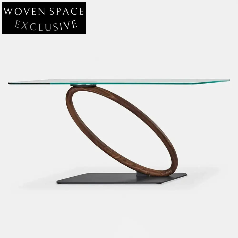 Elegant Modern Glass Top Console, Walnut Wood & Metal Hallway Table