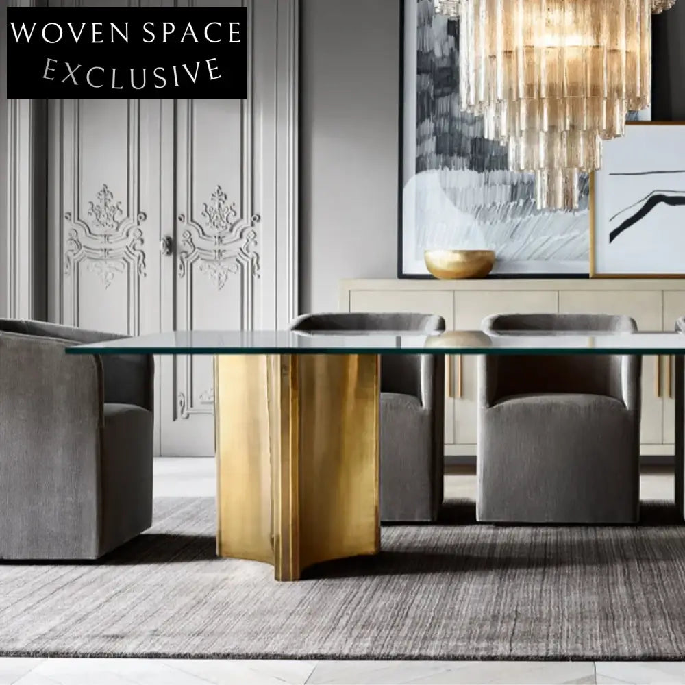 Elegant Modern Glass Top Dining Table with Metal Base for Dining Room