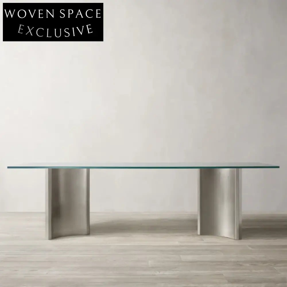 Elegant Modern Glass Top Dining Table with Metal Base for Dining Room