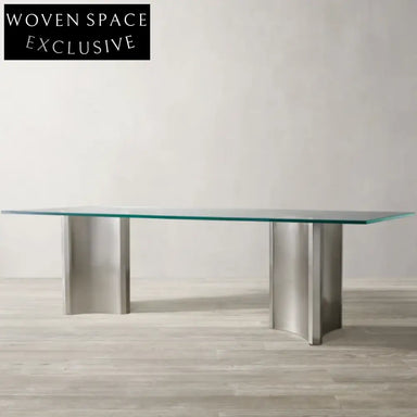 Elegant Modern Glass Top Dining Table with Metal Base for Dining Room