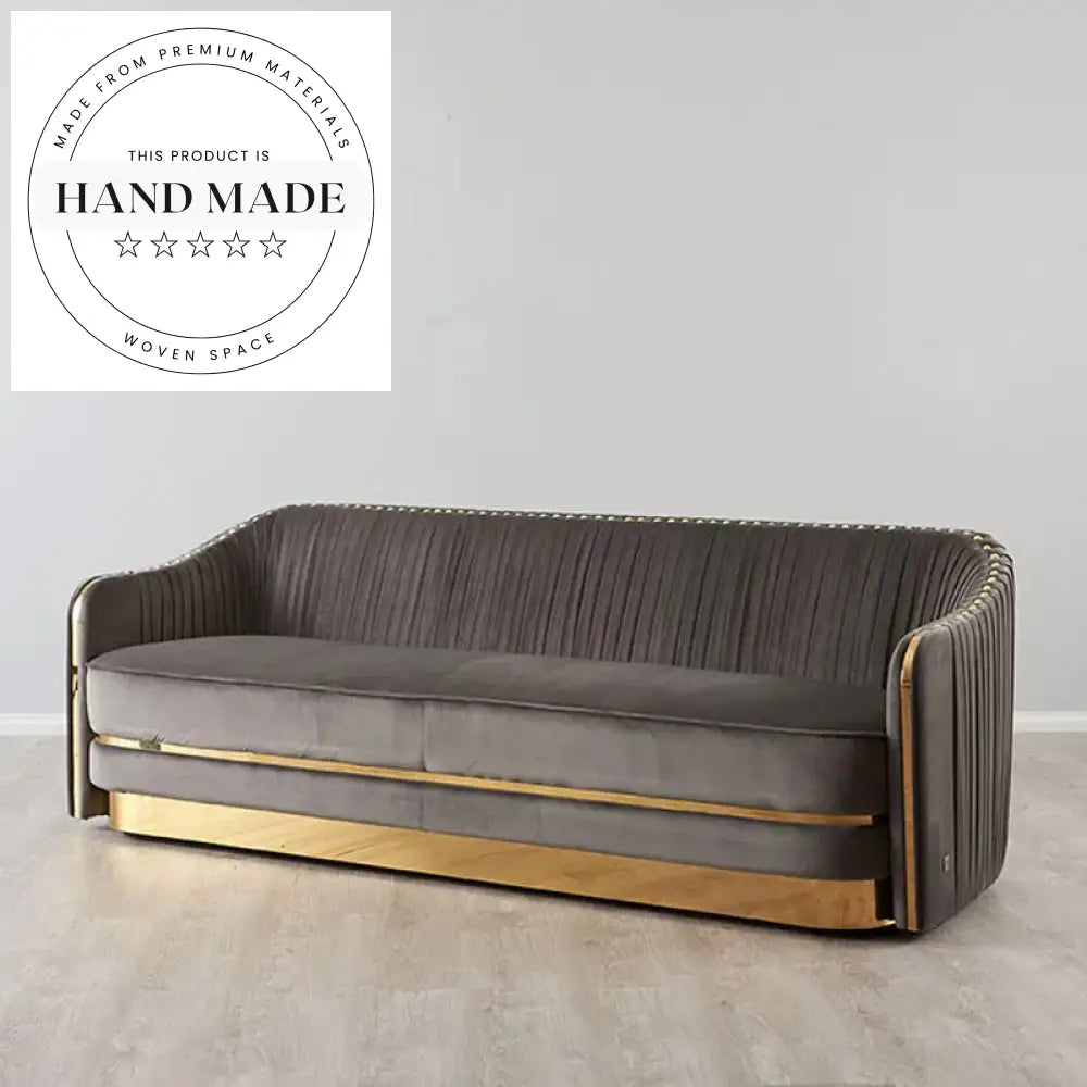 Elegant Modern Gold Accented Velvet Fabric Living Room Sofa