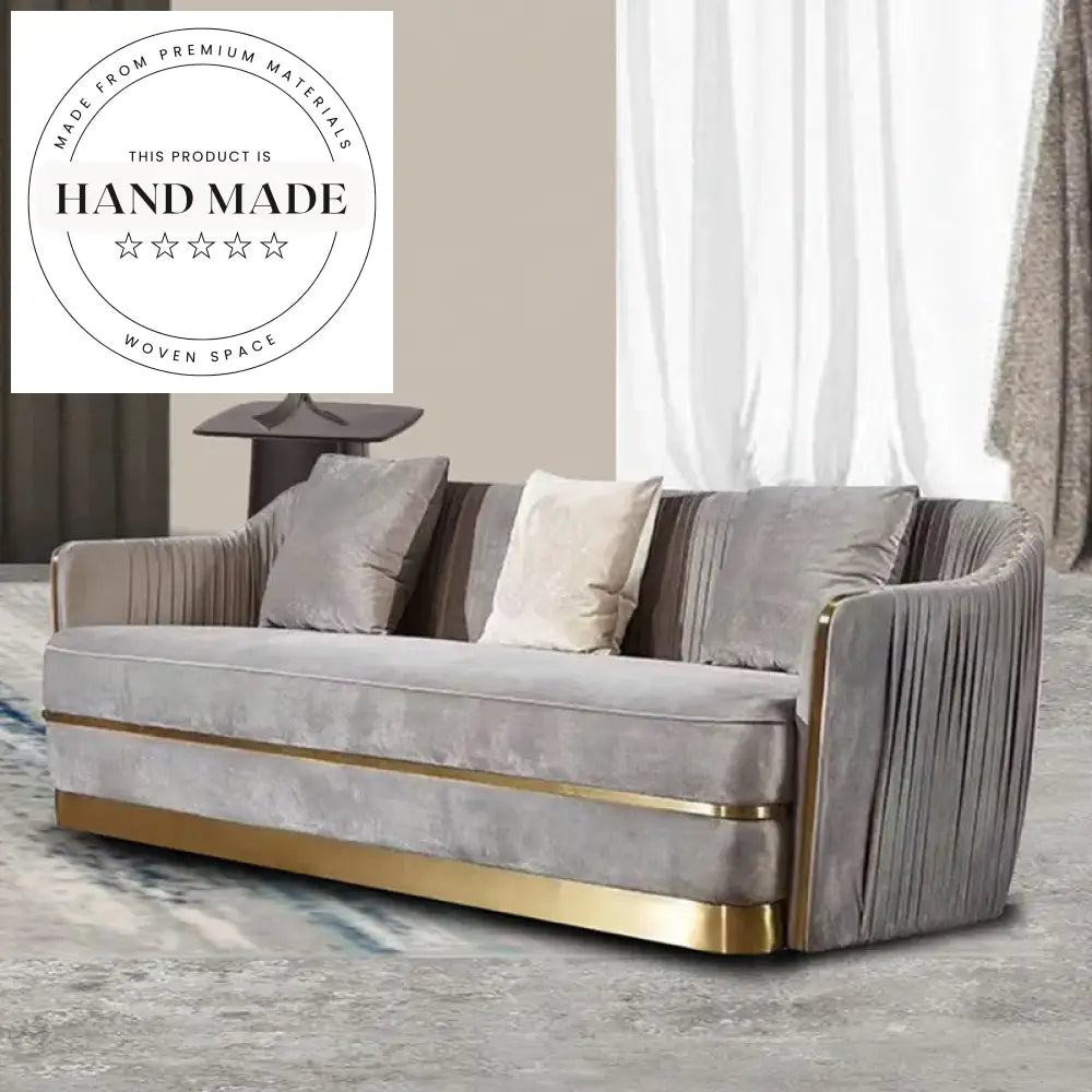 Elegant Modern Gold Accented Velvet Fabric Living Room Sofa