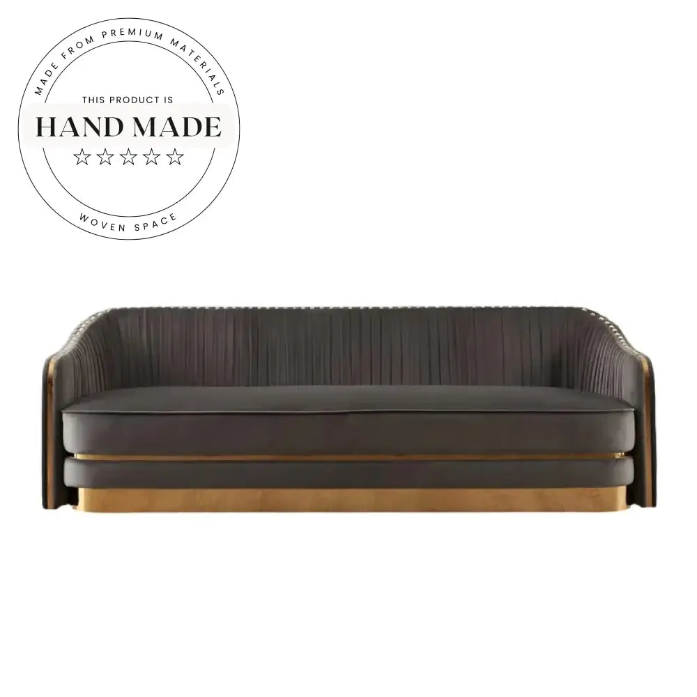 Elegant Modern Gold Accented Velvet Fabric Living Room Sofa