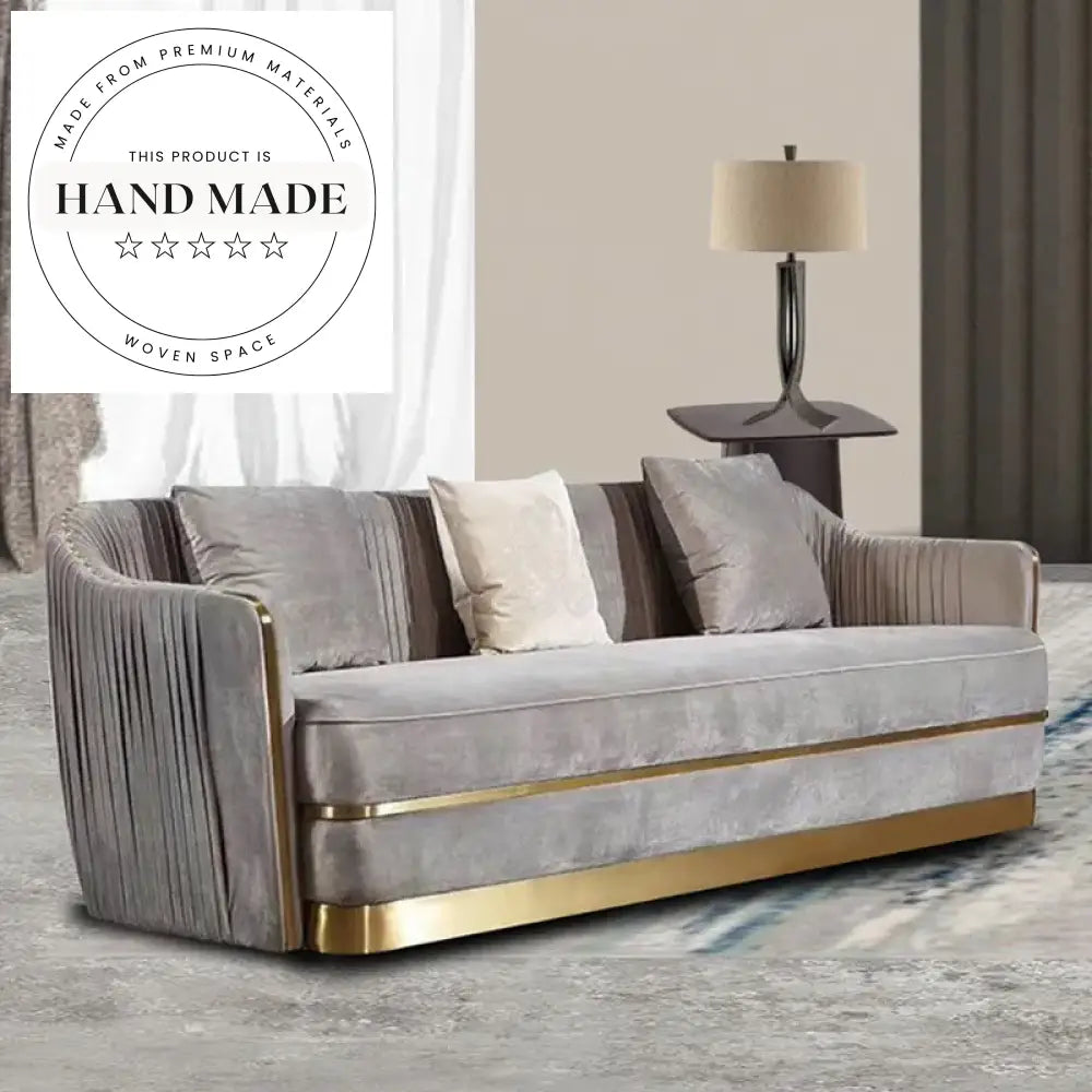 Elegant Modern Gold Accented Velvet Fabric Living Room Sofa
